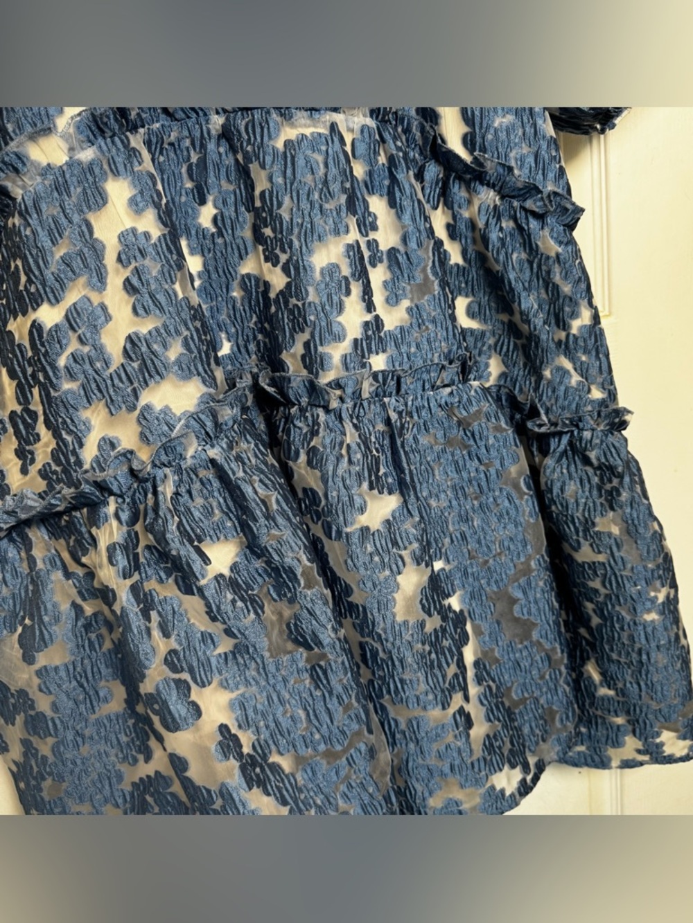 Maeve Anthropologie Blue Textured Tiered Mini Dress Small Puff Sleeve Romantic - Picture 9 of 16